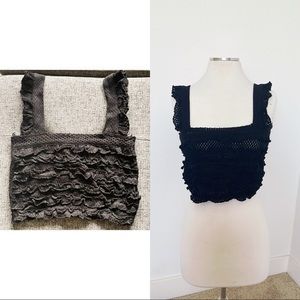 Zara Black‎ Cropped Crochet Ruffle Top